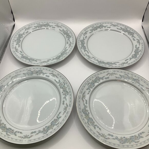 Somerset Blue, Pink & Green Flowers w/Blue Ribbon Silver Trimmed Bread Plate - Picture 1 of 5